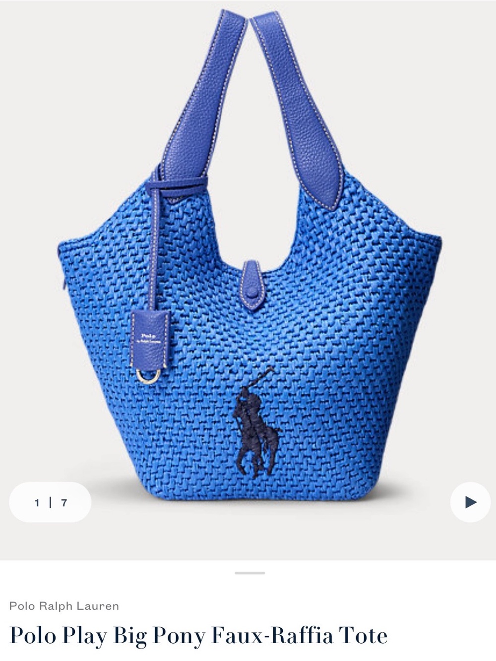 Polo by Ralph Lauren Cobalt Blue Woven Tote with Navy Big Pony